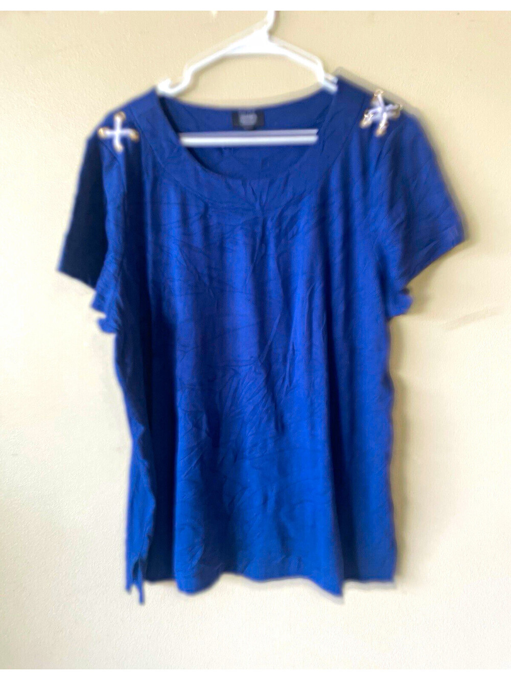 Jones New York Signature 2X Blue T-Shirt Scoop Neck Short Sleeve Cotton